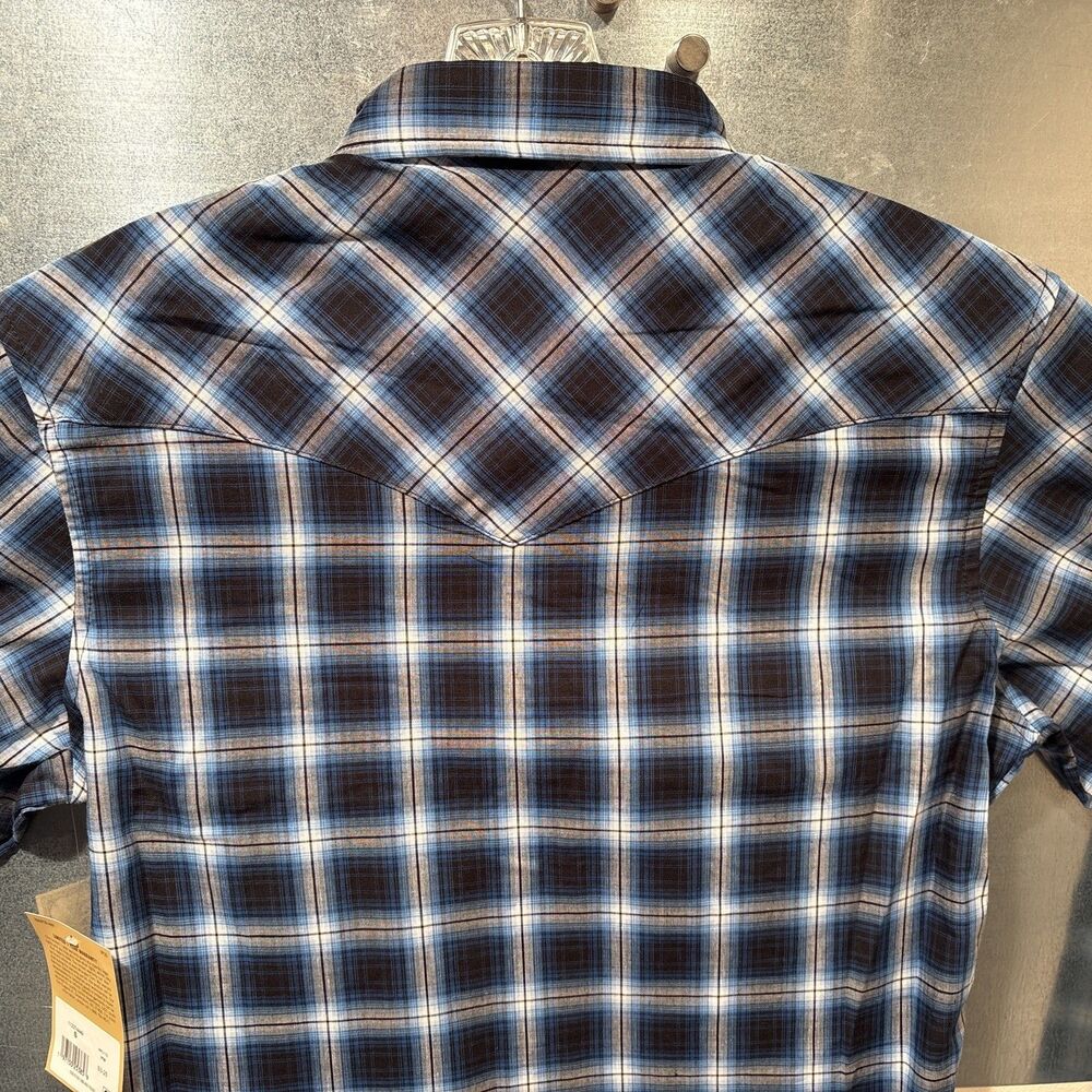 Wrangler Western Pearl Snap Cowboy Long Sleeve Blue/Gray/Black Plaid Shirt S NEW - Picture 3 of 16